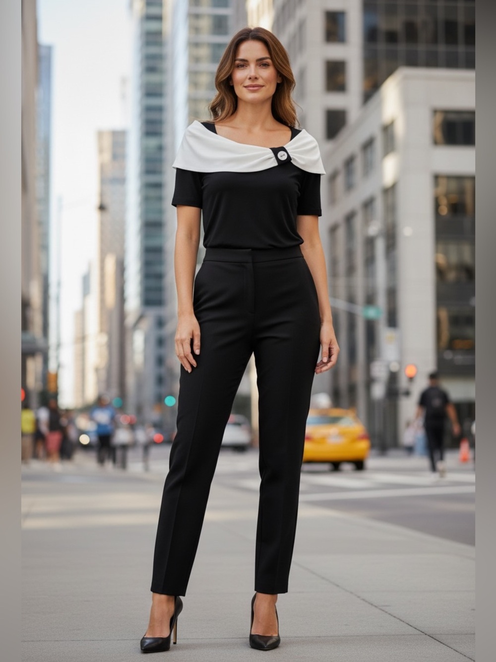 Frank Lyman Design, Black & White Draped Top, Size 8, Elegant Stretch